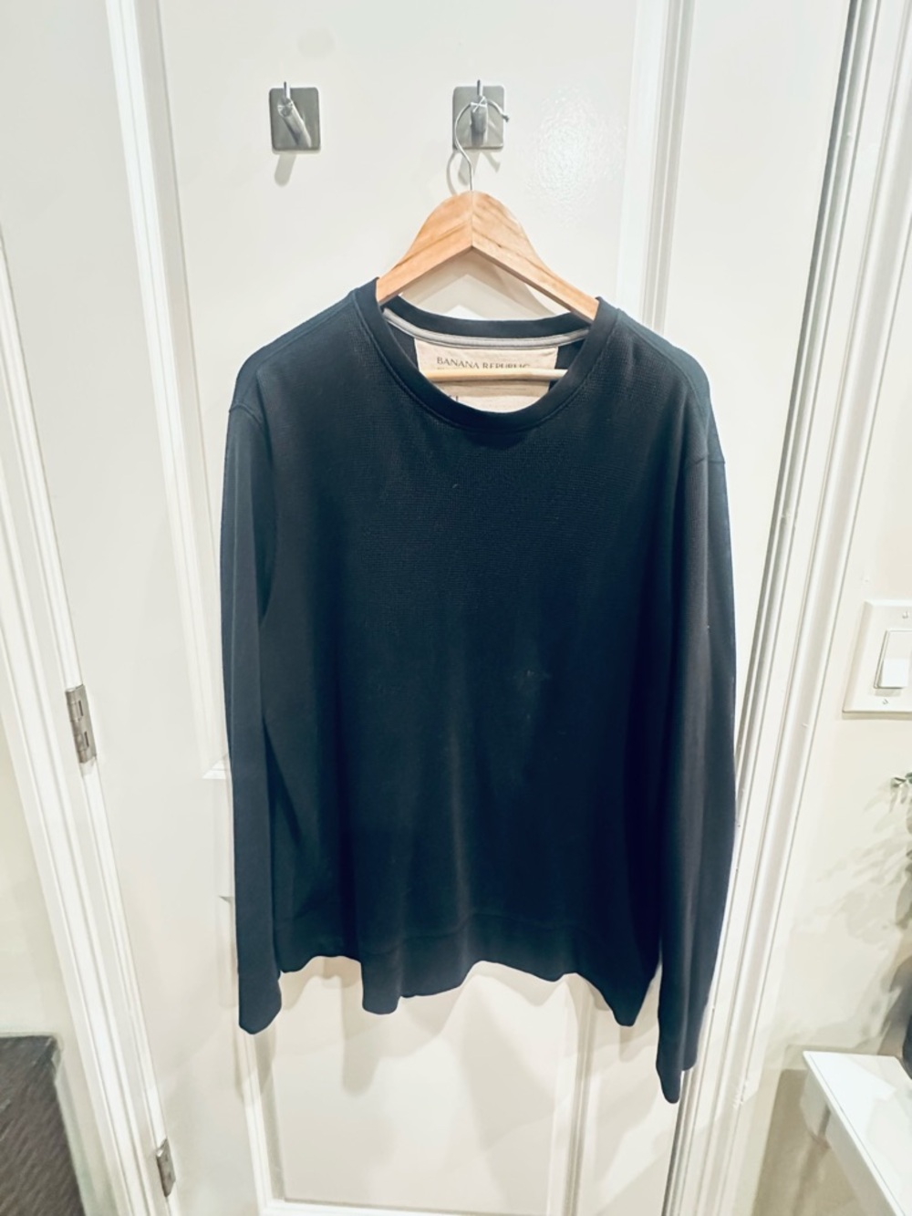 Banana Republic Black Thermal Crewneck Top - Waffle / textured knit long sleeve